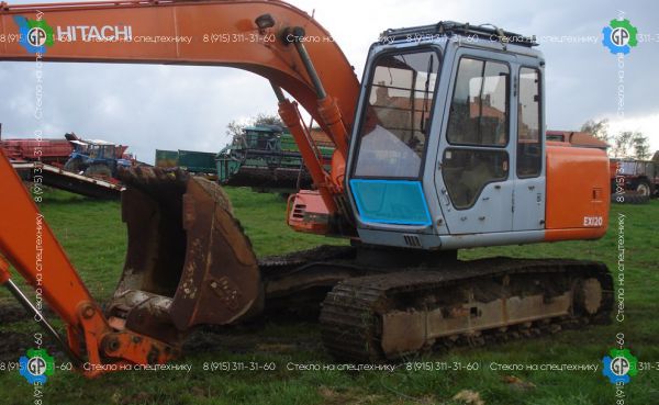 Стекло лобовое нижнее (закаленное) для Hitachi EX100-3, EX120-3, EX200-3, EX300-3