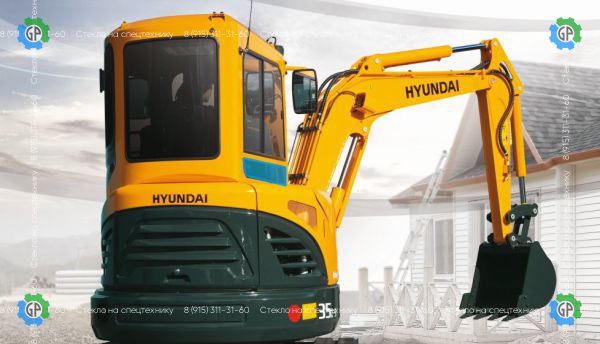 Стекло правое нижние кузовное возле стрелы неподвижное (закаленное) для Hyundai Robex 35Z-9