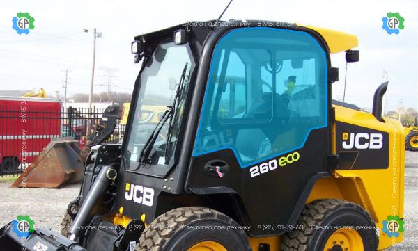 Стекло дверное левое без выреза под форточку глухое (закаленное) для JCB 155 Eco, 225 Eco, 260 Eco