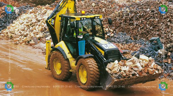 Стекло лобовое нижнее правое (закаленное) 3807827 для Caterpillar 428E (2006 год), 432E (2006 год), 434E (2006 год), 444E (2006 год)