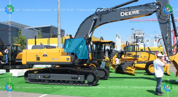 Стекло кузовное правое возле стрелы (закаленное) для John Deere E210LC, E240LC, E260LC, E300LC, E330LC, E360LC