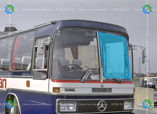 Стекло лобовое для Mercedes O 303 лев. (без полосы) Размер 1320*1225 (1976 год)