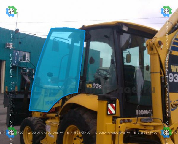 Стекло дверное левое (закаленное) для Komatsu WB93R-5 (2006 год), WB97R-5 (2006 год)