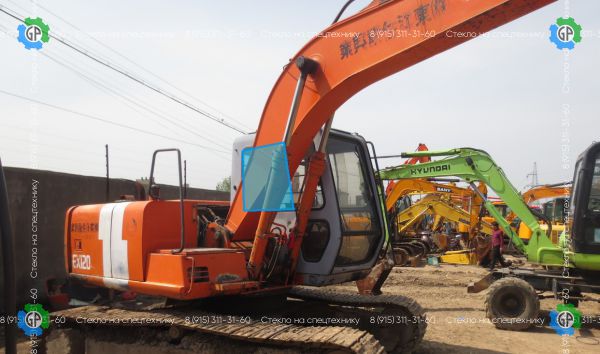 Стекло правое кузовное возле стрелы заднее не подвижное (закаленное) для Hitachi EX100-3, EX120-3, EX200-3, EX300-3