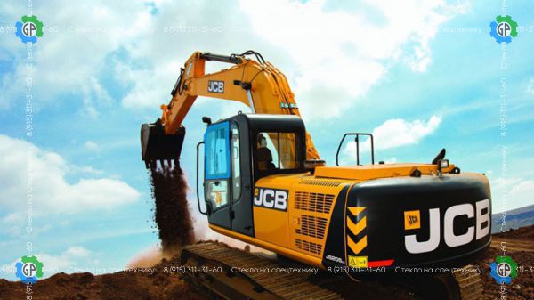 Стекло дверное левое верхнее с вырезом под форточку (закаленное) для JCB JS205LC (индийская сборка) (2017 год)