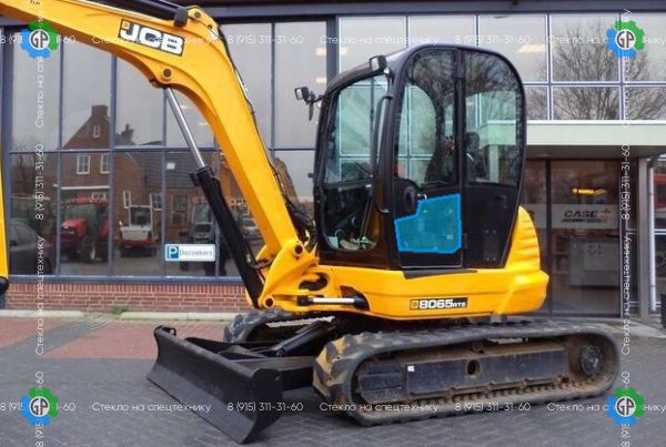 Стекло дверное левое нижнее (закаленное) для JCB 8035 ZTS, 8065 ZTS