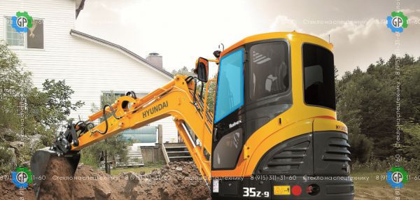 Стекло дверное верхние левое (закаленное) для Hyundai Robex 35Z-9