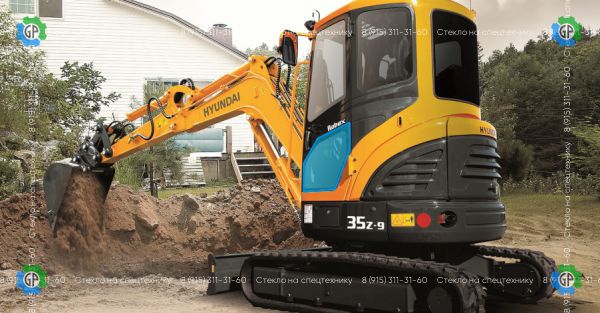Стекло дверное нижнее левое (закаленное) для Hyundai Robex 35Z-9