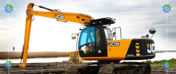 Стекло дверное левое верхние без выреза под форточку (закаленное) для JCB JS 160 (2010 год), JS 180 (2010 год), JS 200 (2010 год), JS 220 (2010 год), JS 330 (2010 год)