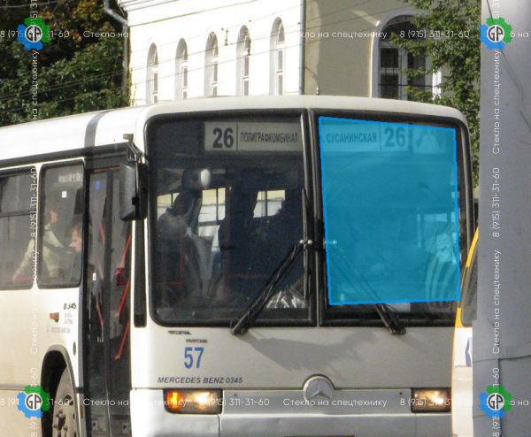 Стекло лобовое для Mercedes О 345 ТЮРК лев. (без полосы) Размер 1960*910 (1993-1997 год)