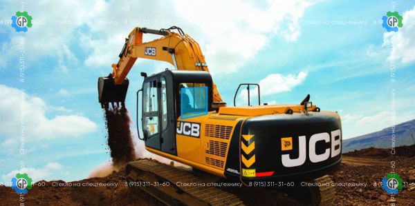 Стекло кузовное правое возле стрелы (закаленное) для JCB JS205LC (индийская сборка) (2017 год)
