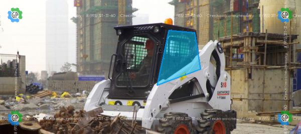 Стекло боковое левое в сборе с рамкой включая форточку (закаленное) для Bobcat S16, S18